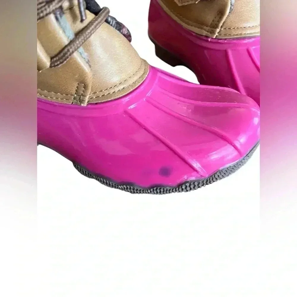 Girls sz 2 pink and brown duck boots